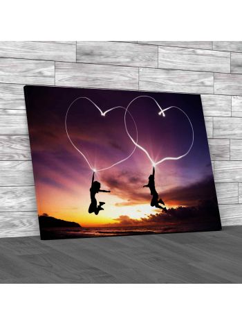 Love At Beach Sunset Canvas Print Large Picture Wall Art