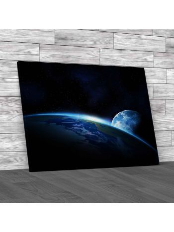 Space Earth and Moon Canvas Print Large Picture Wall Art