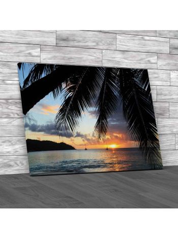 Palm and Island Seascape Canvas Print Large Picture Wall Art