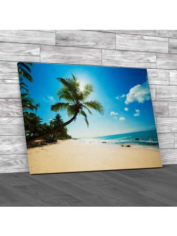 Palm and Beach Seascape Canvas Print Large Picture Wall Art