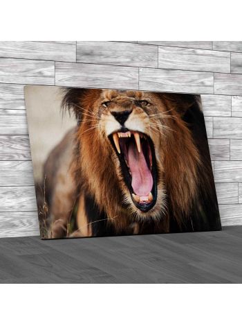 Angry Roaring Lion Canvas Print Large Picture Wall Art