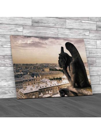 Gargoyle On Notre Dame Canvas Print Large Picture Wall Art