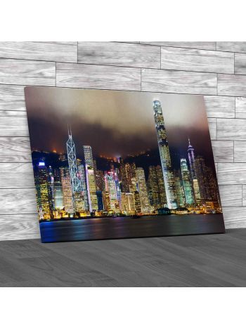 Hong Kong Skyline At Night Canvas Print Large Picture Wall Art