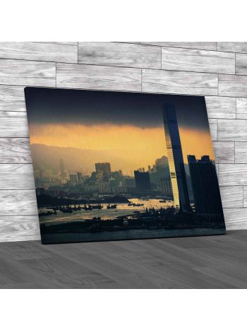 Hong Kong And Kowloon At Sunset Canvas Print Large Picture Wall Art