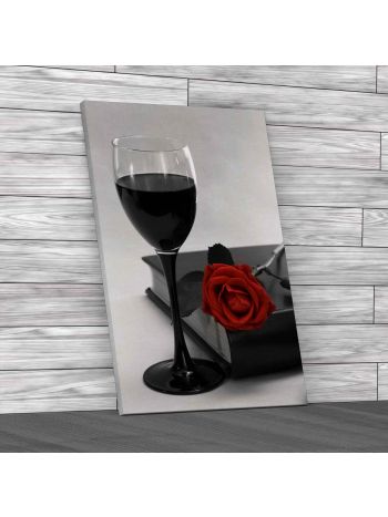 Wine With Single Rose Canvas Print Large Picture Wall Art