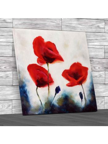 Poppies Painting Square Canvas Print Large Picture Wall Art