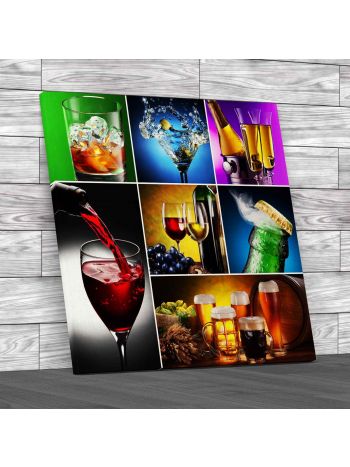 Alcoholic Drinks Collage Square Canvas Print Large Picture Wall Art